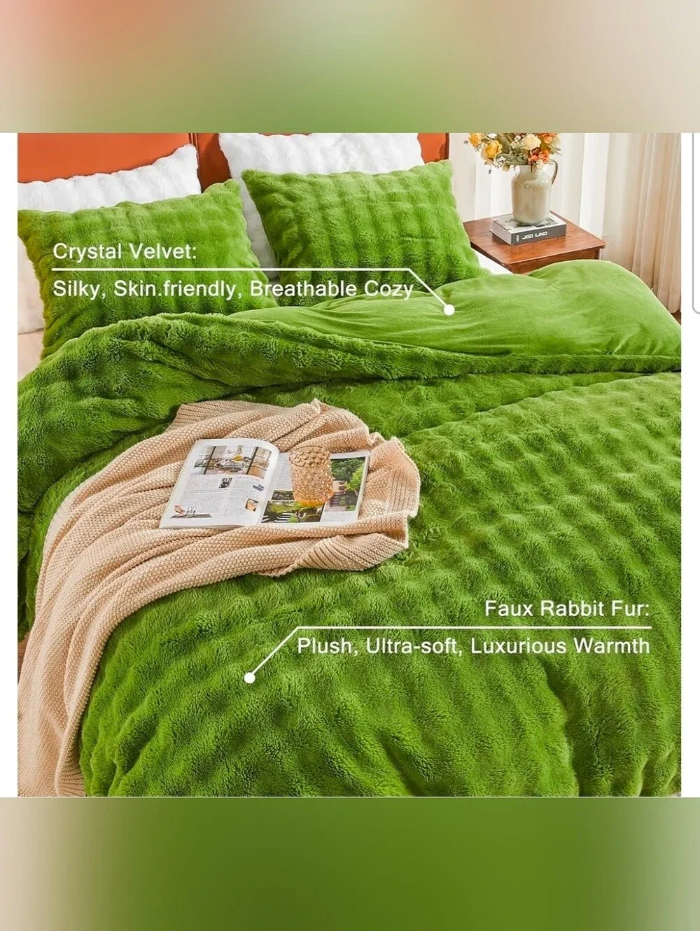 EMME Faux Fur Duvet Cover Queen Size, 3 Pieces Ultra Soft Fluffy Comforter Cover